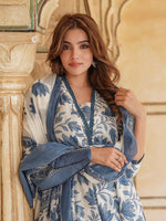 Thumbnail for Kalini Floral Printed Anarkali Pure Cotton Kurta with Trousers & With Dupatta - Distacart