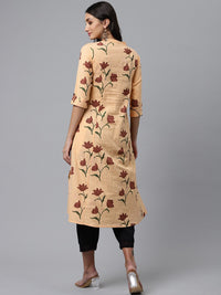 Thumbnail for HERE&NOW Women Orange & Brown Floral Printed A-Line Kurta - Distacart