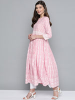 Thumbnail for HERE&NOW Women Pink & White Ethnic Motifs Printed Anarkali Kurta - Distacart