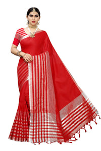 Thumbnail for Vamika Red Cotton Silk Weaving Saree (Twitter Red) - Distacart