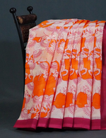 Thumbnail for Shades of Orange And Pink With Pichwai Print Munga Cotton Saree By Gayathri Reddy Designer Studio - Distacart