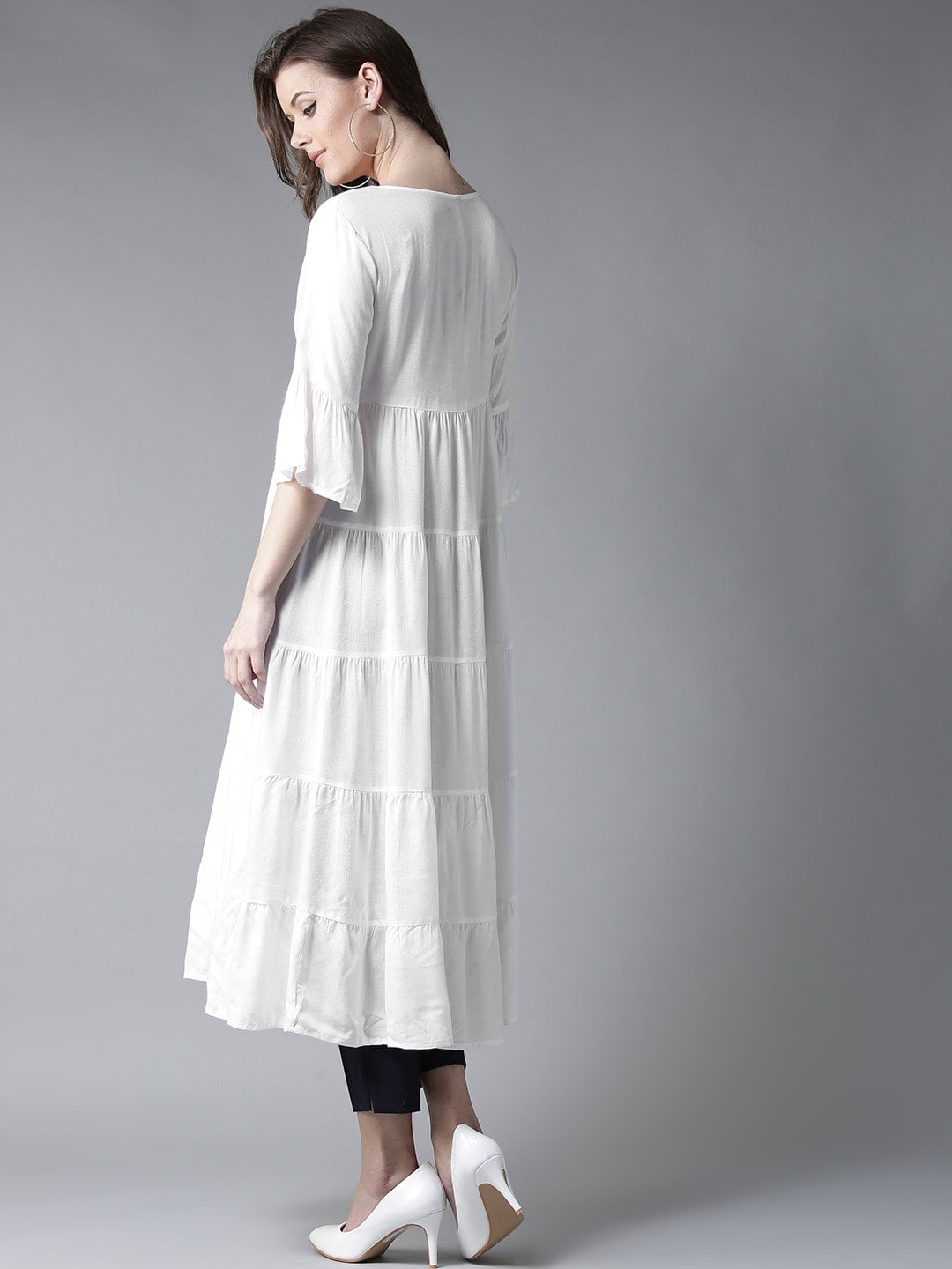 HERE&NOW Women White Yoke Design Anarkali Kurta - Distacart