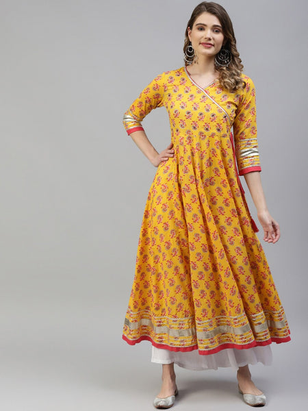 Kalini Women Ethnic Motifs Printed Gotta Patti Indie Prints Anarkali Cotton Kurta - Distacart