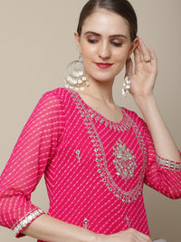Thumbnail for Sangria Women Pink Floral Embroidered Georgette Straight Kurta - Distacart