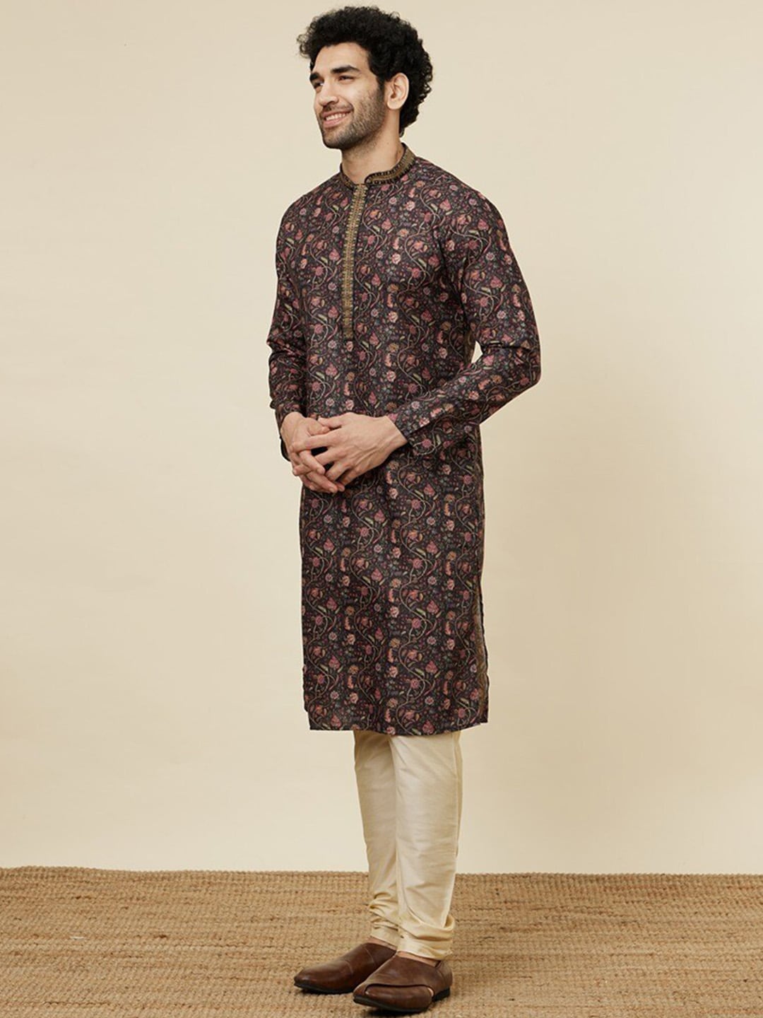 Manyavar Floral Printed Regular Kurta with Churidar - Distacart
