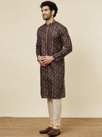 Thumbnail for Manyavar Floral Printed Regular Kurta with Churidar - Distacart