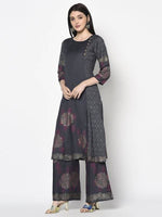 Thumbnail for Aniyah Rayon Dark Grey Color Block Print Straight Kurta Palazzo Set (AN-202K)
