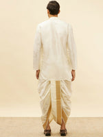 Thumbnail for Manyavar Mandarin Collar Regular Pure Silk Kurta With Dhoti Pants & Dupatta - Distacart