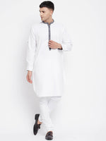 Thumbnail for Even Apparels White Pure Cotton Men's Kurta With Contrast Collar And Placket - Distacart