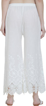 Thumbnail for PAVONINE White Color Chikankari Lace Scalloped Hem Cotton Fabric Sharara - Distacart