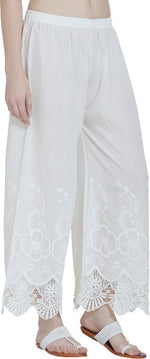 Thumbnail for PAVONINE White Color Chikankari Lace Scalloped Hem Cotton Fabric Sharara - Distacart