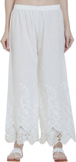 Thumbnail for PAVONINE White Color Chikankari Lace Scalloped Hem Cotton Fabric Sharara - Distacart