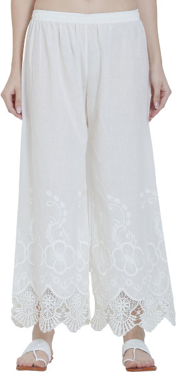 PAVONINE White Color Chikankari Lace Scalloped Hem Cotton Fabric Sharara - Distacart