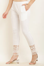 Thumbnail for PAVONINE White Color Flower Kirosia Lace Hem Cotton Fabric Palazzo For Women - Distacart
