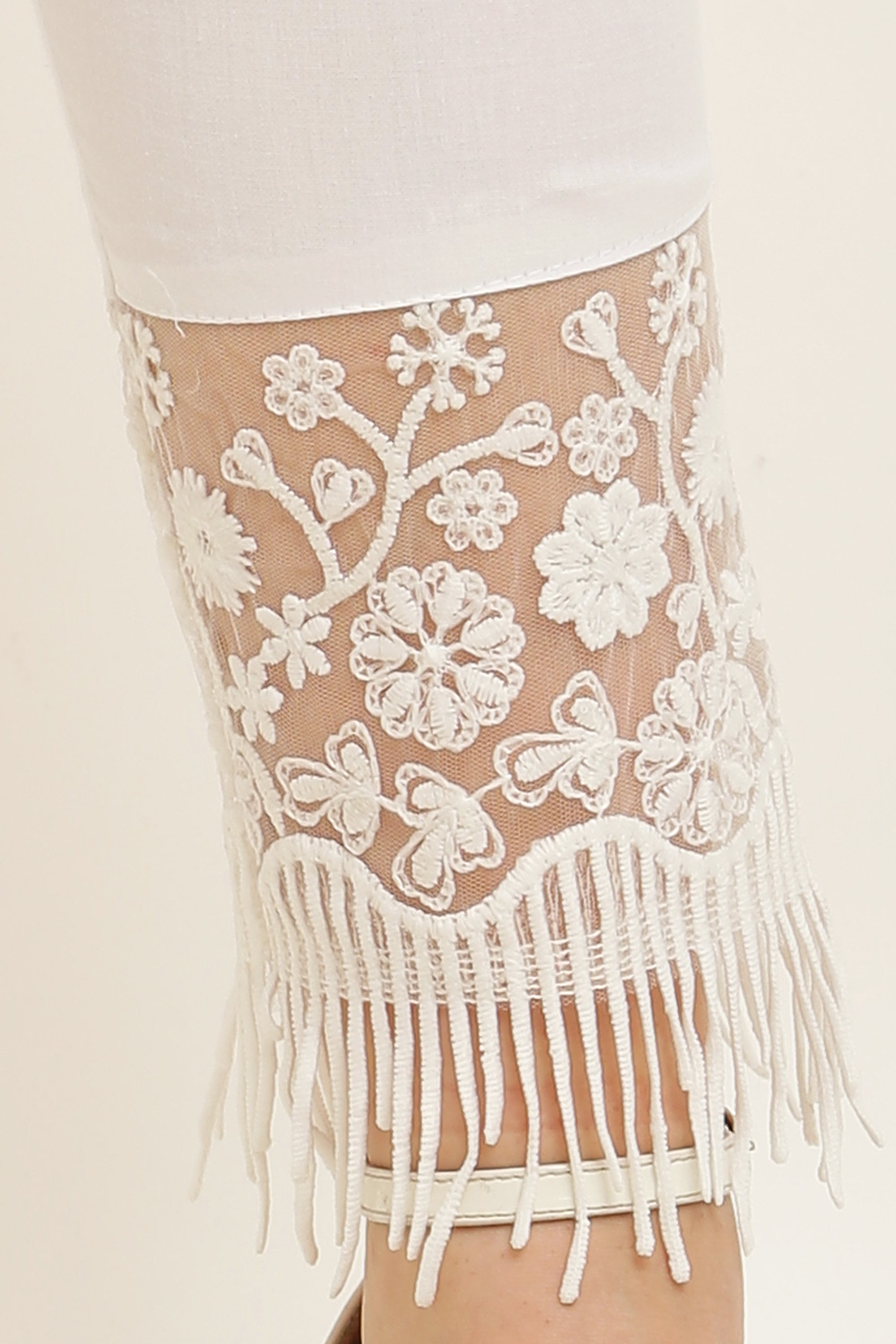 PAVONINE White Color Flower Kirosia Lace Hem Cotton Fabric Palazzo For Women - Distacart