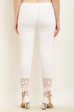 Thumbnail for PAVONINE White Color Flower Kirosia Lace Hem Cotton Fabric Palazzo For Women - Distacart