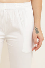 Thumbnail for PAVONINE White Color Flower Kirosia Lace Hem Cotton Fabric Palazzo For Women - Distacart