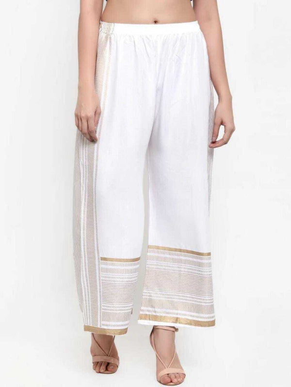 PAVONINE White Color Rayon Fabric Side Print Palazzo For Women - Distacart