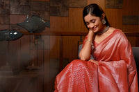 Thumbnail for Vardha Crimson Red Silver Zari Kanjeevaram Silk Saree