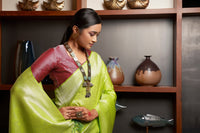 Thumbnail for Vardha Chartreuse Green Silver Zari Kanjeevaram Silk Saree