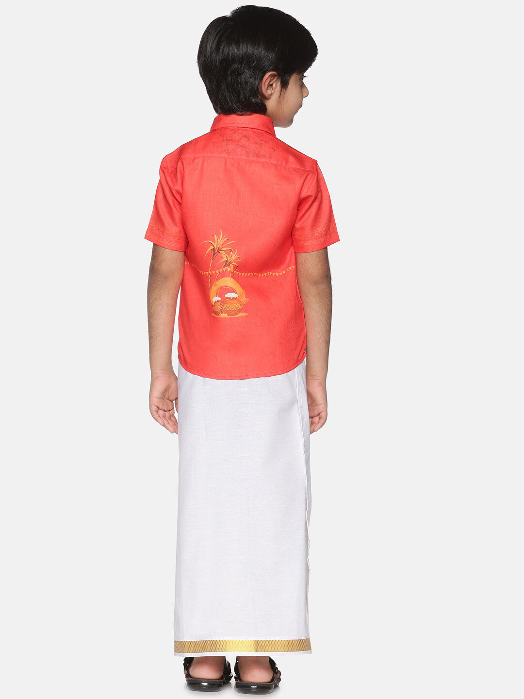 Sethukrishna Boys Red & White Printed Shirt with Dhoti - Distacart
