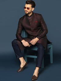 Thumbnail for KISAH Men Self-Design Cotton Sherwani Set - Distacart