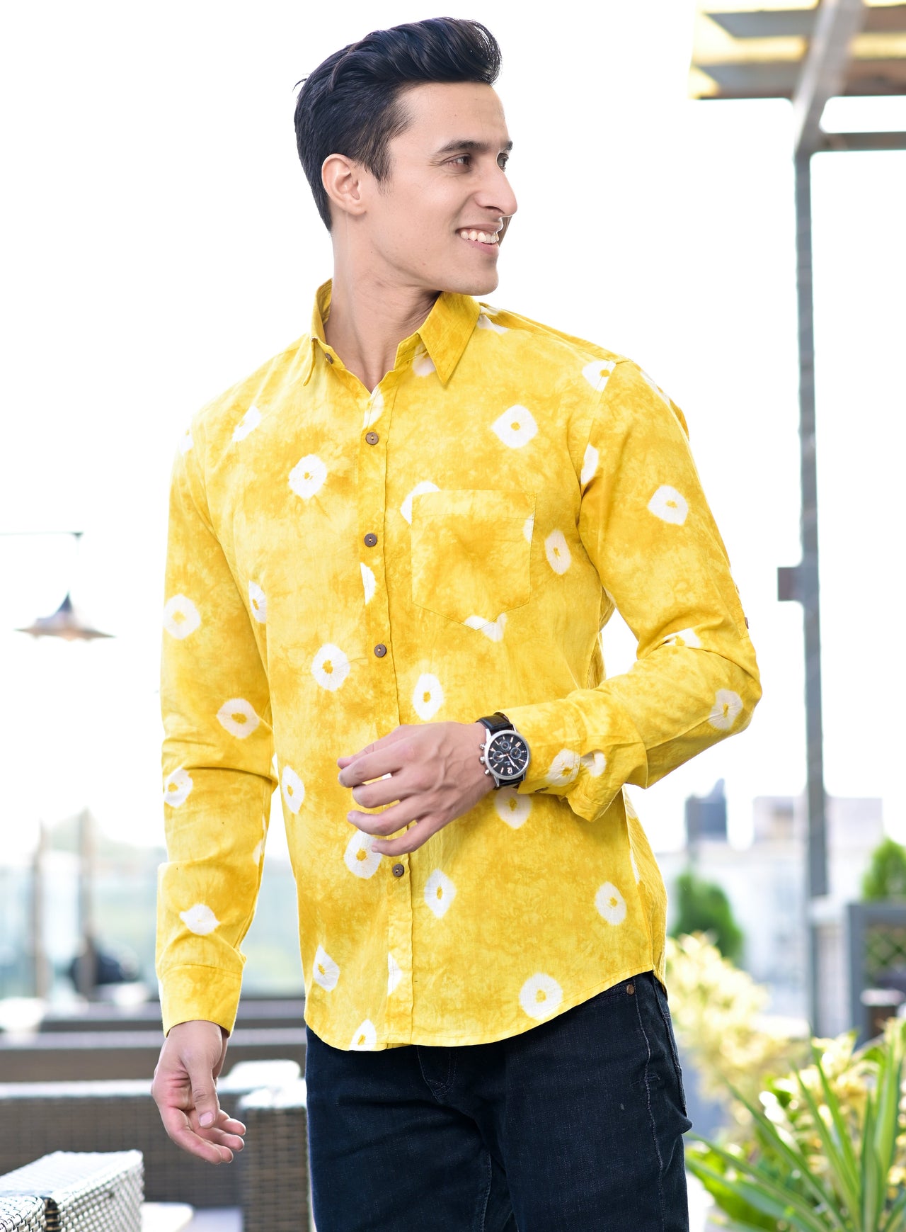 NOZ2TOZ Men Spread Collar Tie Dye Casual Cotton Shirt - Musterd - Distacart