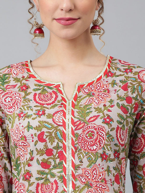 Khushal K Women Grey Floral Printed Kurta with Trousers & With Dupatta - Distacart