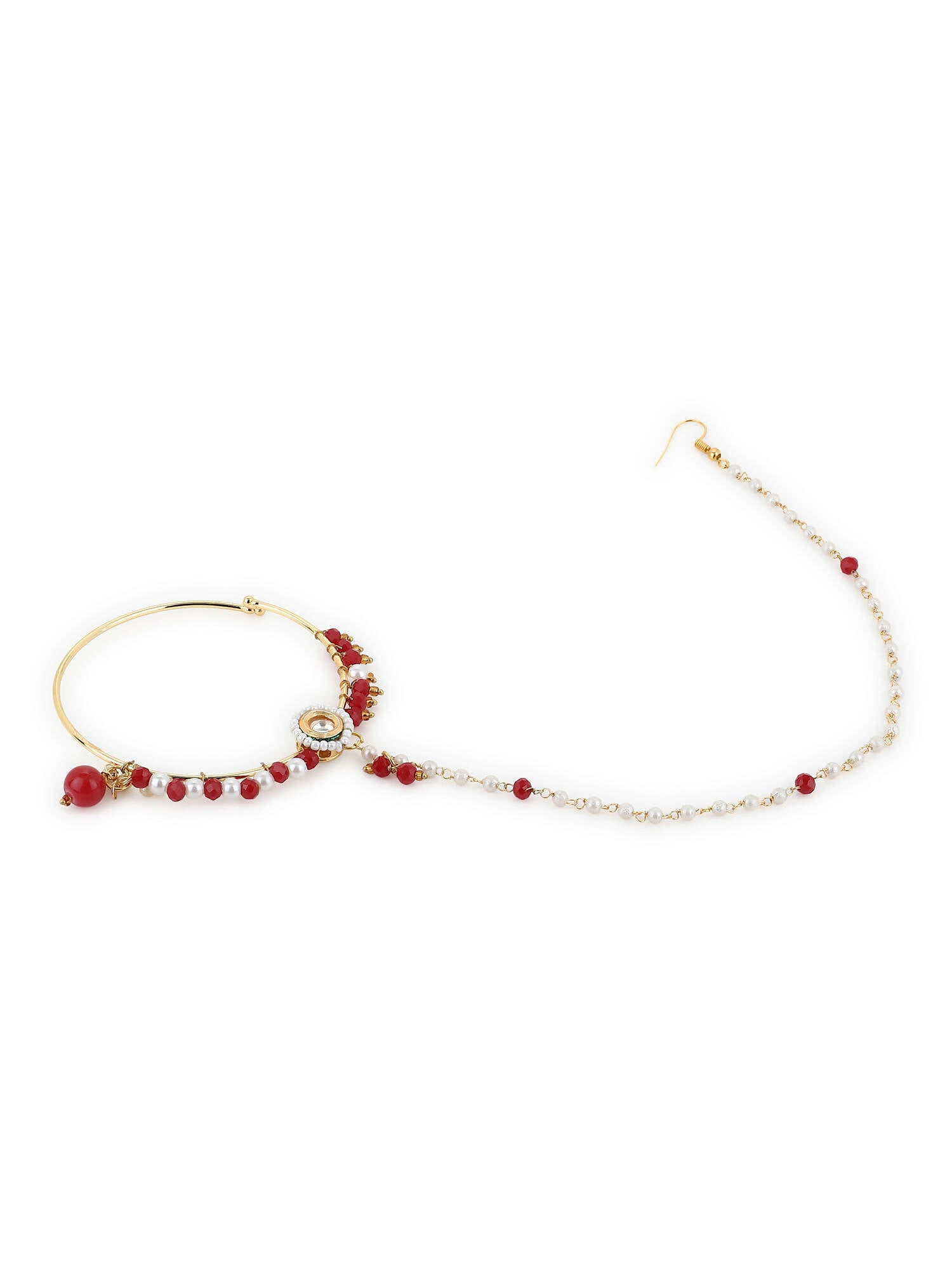 White Red Gold-Plated Kundan-Studded Beaded Nosepin - Ruby Raang - Distacart