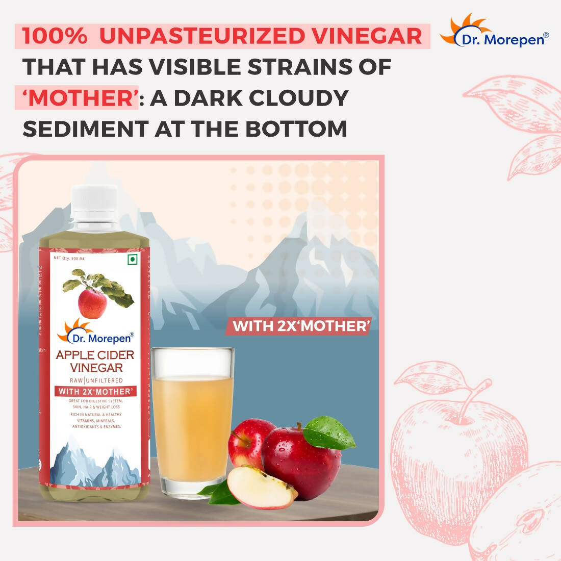 Dr. Morepen Apple Cider Vinegar With 2x Mother for Weight Management, Immunity, Skin & Hair - Distacart