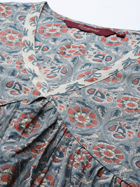 Thumbnail for Sangria Women Grey Floral Printed Empire Kurta with Trousers - Distacart
