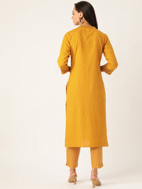 Thumbnail for Sangria Women Mustard Yellow & Black Printed Kurta with Trousers - Distacart