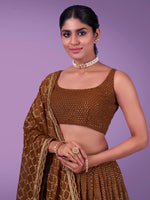 Thumbnail for Myra Brown Georgette Embroidered Designer Lehenga - Distacart