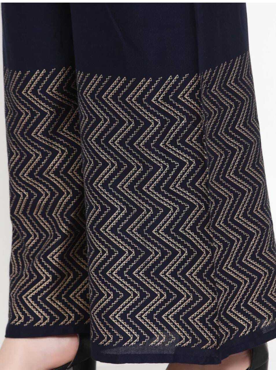 PAVONINE Navy Blue Color Rayon Fabric Zig-Zag Printed Palazzo For Women - Distacart