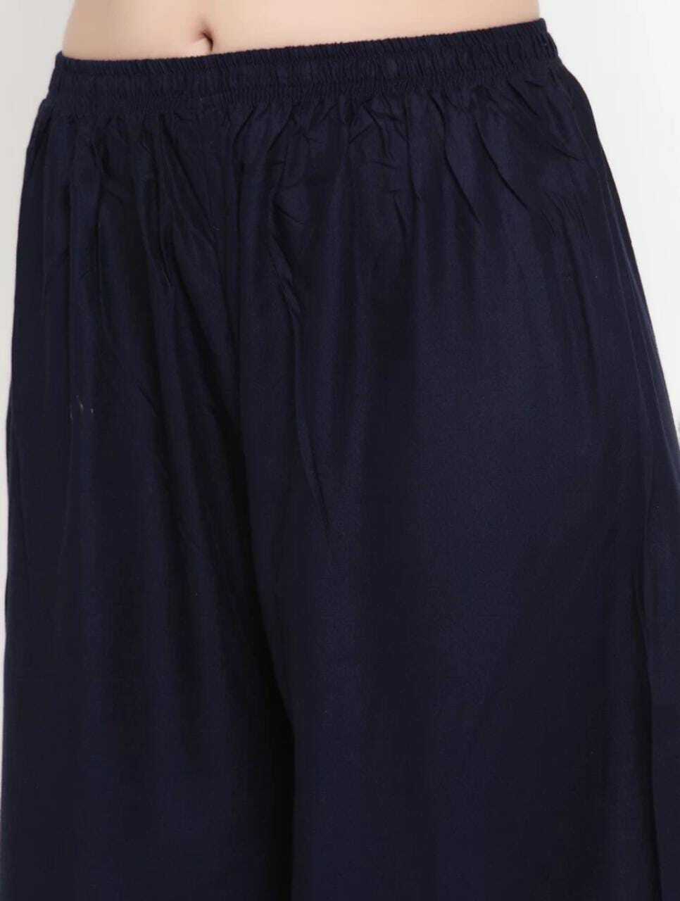 PAVONINE Navy Blue Color Rayon Fabric Zig-Zag Printed Palazzo For Women - Distacart