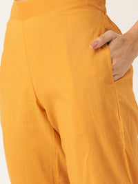 Thumbnail for Sangria Women Mustard Yellow & Black Printed Kurta with Trousers - Distacart