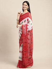 Thumbnail for Saree Mall White & Red Printed Bandhani Sarees - Distacart