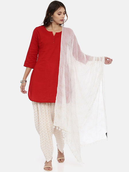 Souchii White & Gold Printed Dupatta - Distacart