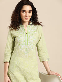 Thumbnail for Sangria Women Green Floral Yoke Design Thread Work Pastels Kurta - Distacart