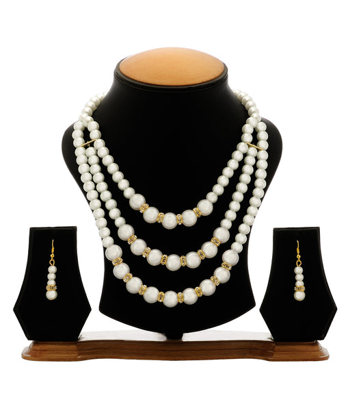 Gold-Plated Alloy Pearl Tripple Layer Necklace Set - The Pari - Distacart
