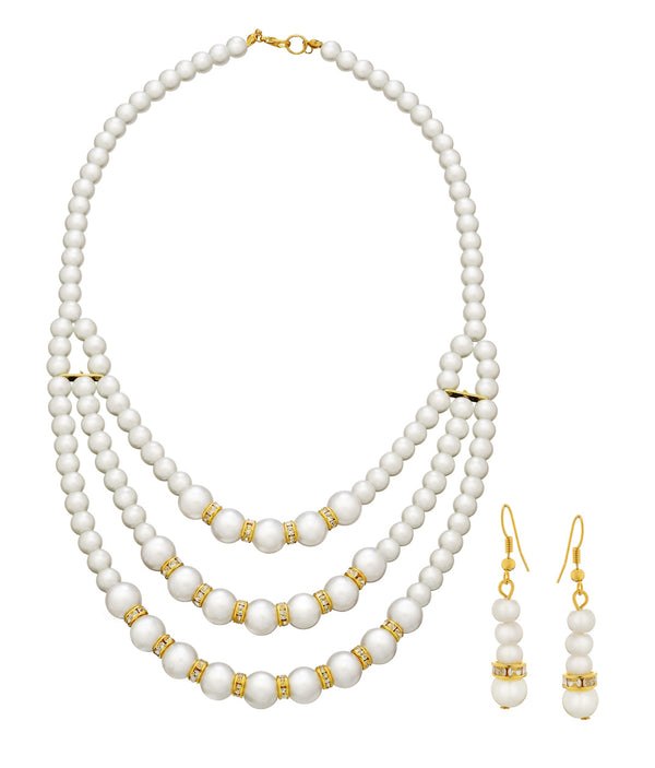 Gold-Plated Alloy Pearl Tripple Layer Necklace Set - The Pari - Distacart