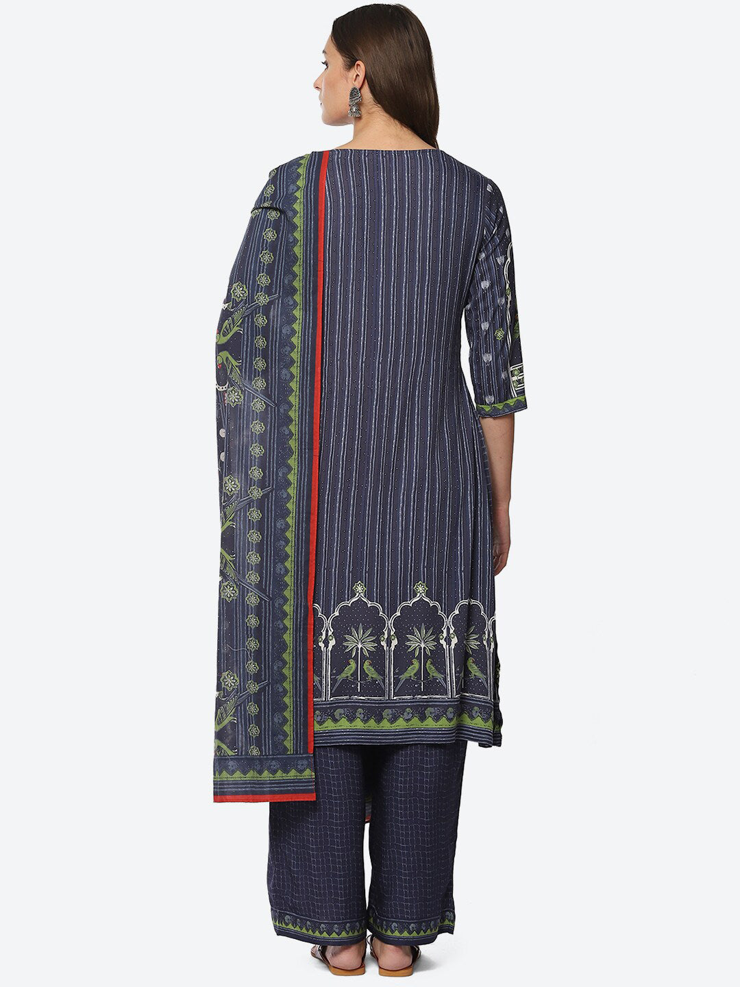 Biba Ethnic Motifs Printed Pleated Kurta with Palazzos & Dupatta - Distacart