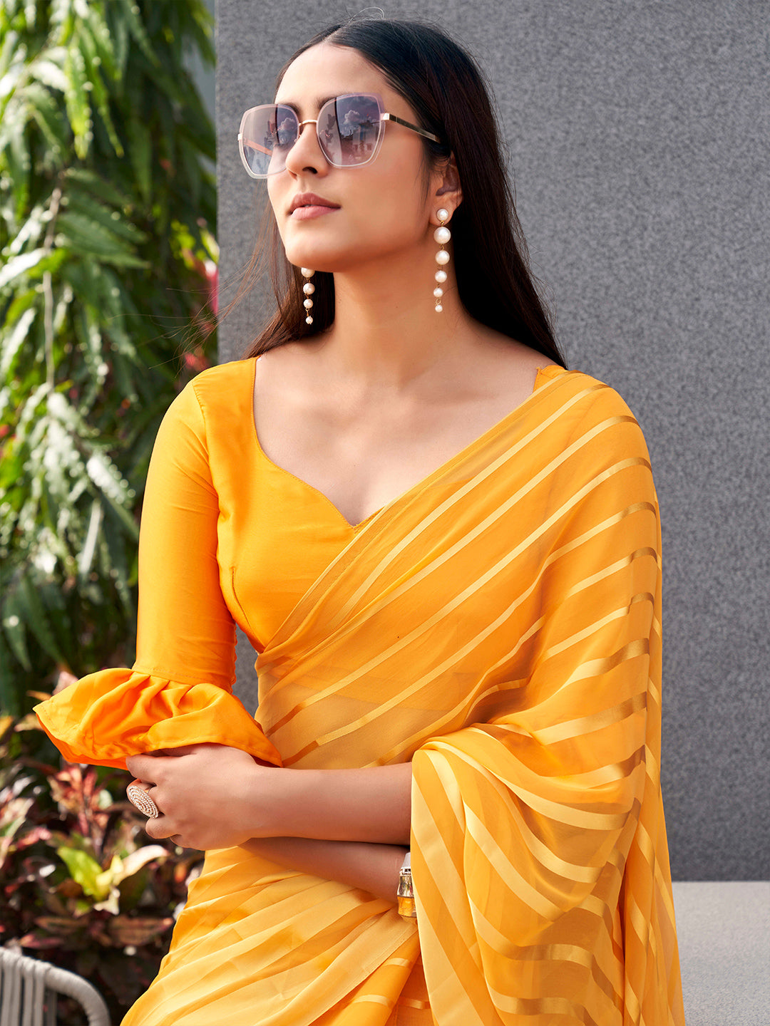 Tikhi Imli Striped Georgette Ready to Wear Saree - Distacart