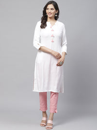 Thumbnail for Biba Women White & Silver Self-Checked Straight Kurta - Distacart