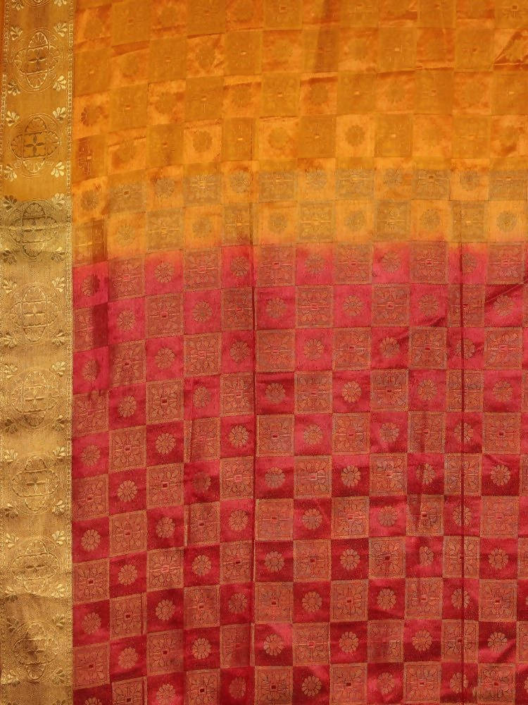 Kalamandir Checked Mustard Pashmina Saree