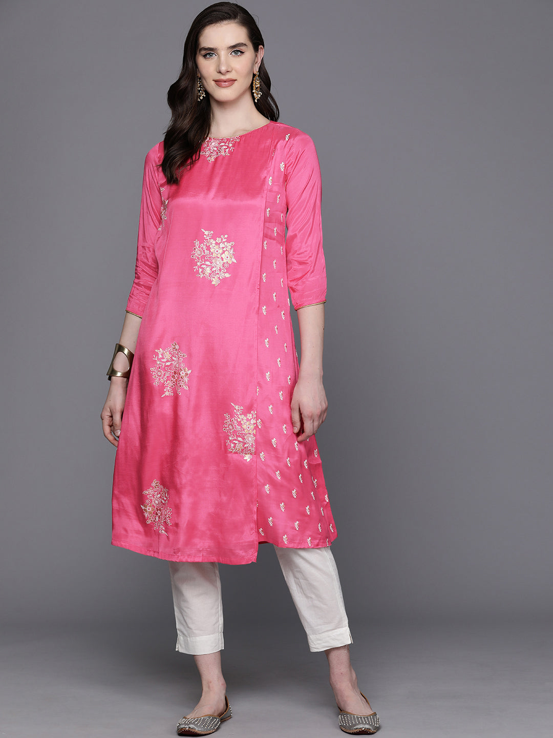 Biba Ethnic Motifs Printed Layered Fusion Kurta - Distacart