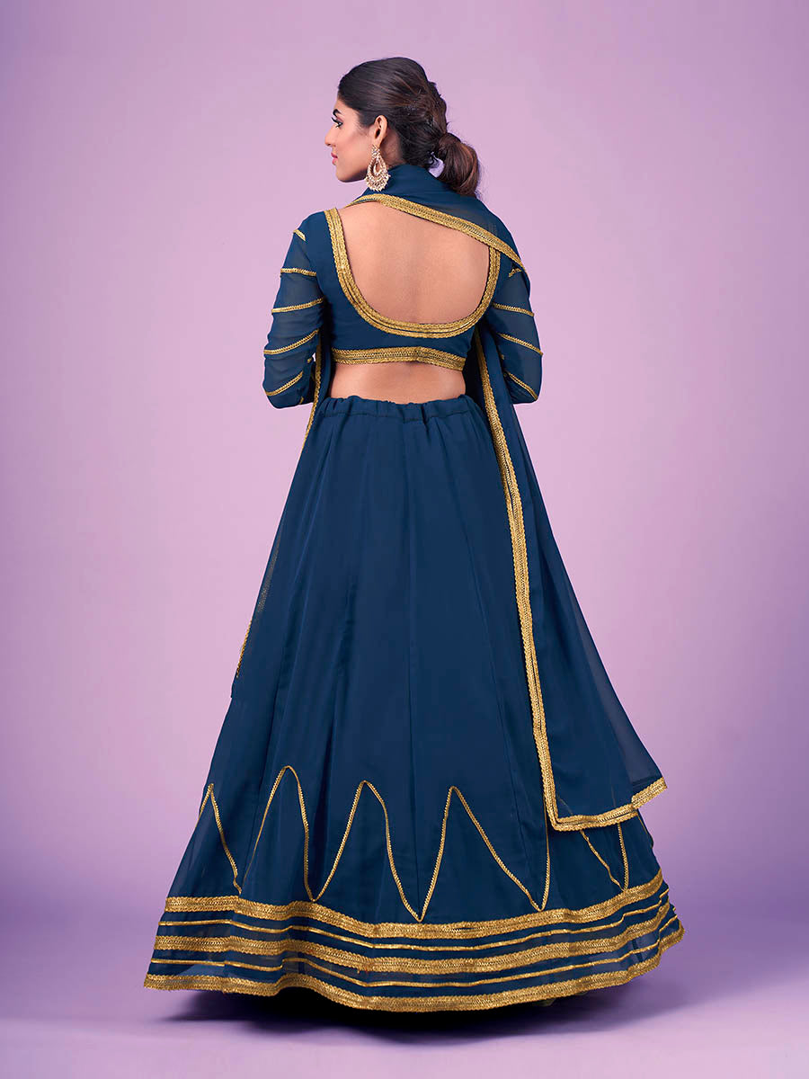 Myra Navy Blue Georgette Embroidered Designer Lehenga - Distacart