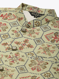 Thumbnail for Sojanya Men Green Ethnic Motifs Kurta with Pyjama & Nehru Jacket - Distacart