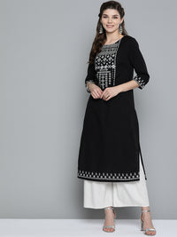 Thumbnail for HERE&NOW Women Black & White Geometric Embroidered Thread Work Kurta - Distacart