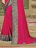 Thumbnail for Kalini Pink & Teal Woven Design Zari Kanjeevaram Saree - Distacart